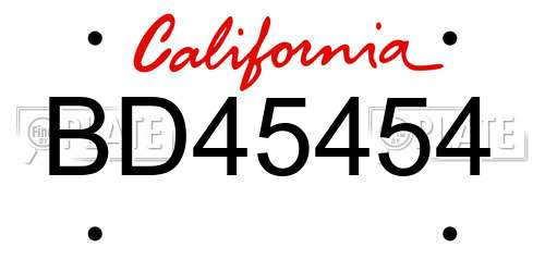 BD45454 California License Plate