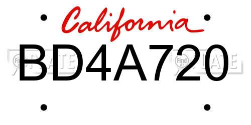 BD4A720 California License Plate
