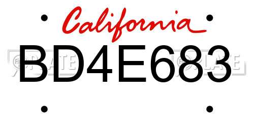 BD4E683 California License Plate