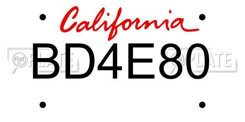 BD4E80 California License Plate