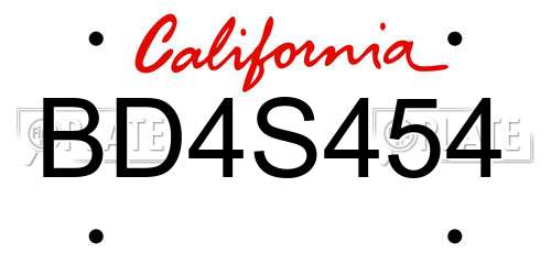 BD4S454 California License Plate
