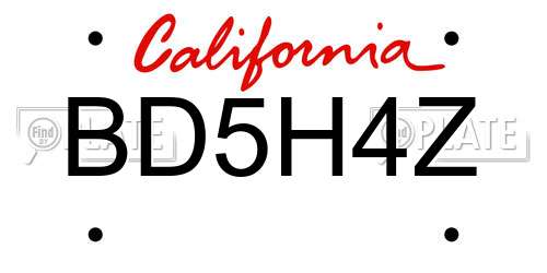 BD5H4Z California License Plate