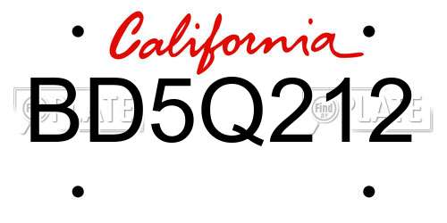 BD5Q212 California License Plate