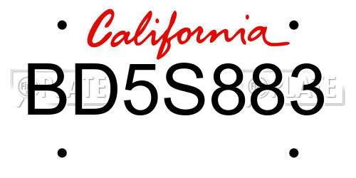 BD5S883 California License Plate