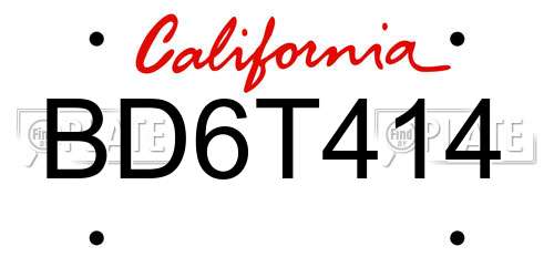 BD6T414 California License Plate