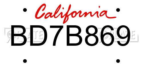 BD7B869 California License Plate