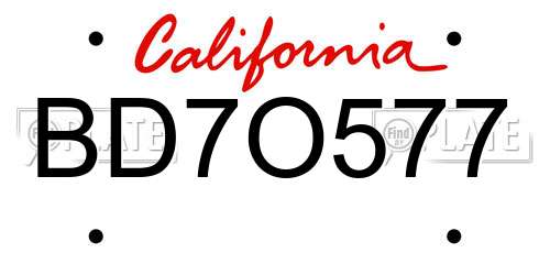 BD7O577 California License Plate