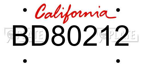 BD80212 California License Plate