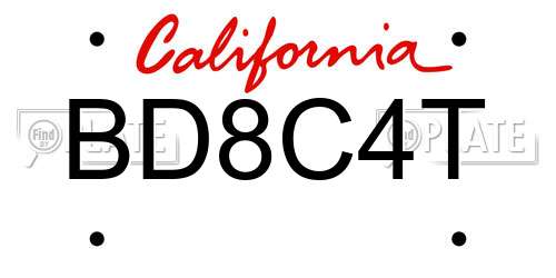 BD8C4T California License Plate