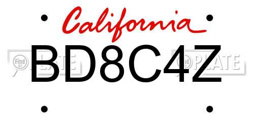 BD8C4Z California License Plate
