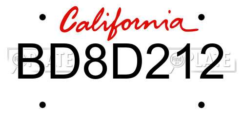BD8D212 California License Plate