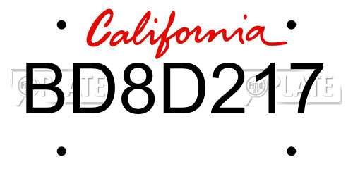 BD8D217 California License Plate