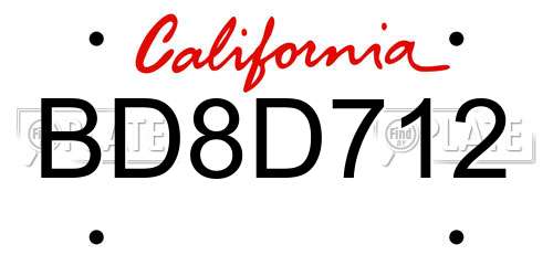 BD8D712 California License Plate