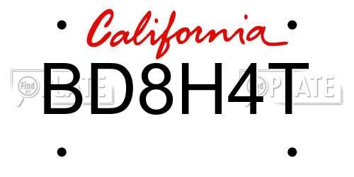 BD8H4T California License Plate