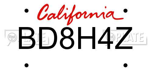 BD8H4Z California License Plate