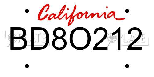 BD8O212 California License Plate