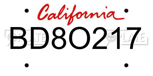 BD8O217 California License Plate