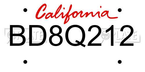 BD8Q212 California License Plate