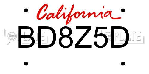 BD8Z5D California License Plate