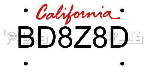 BD8Z8D California License Plate