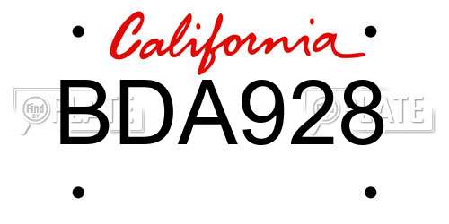 BDA928 California License Plate