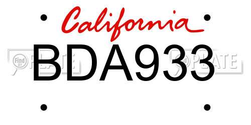 BDA933 California License Plate