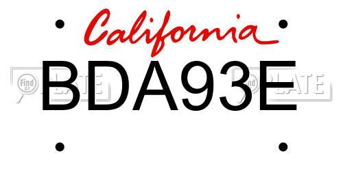 BDA93E California License Plate