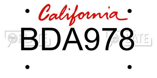 BDA978 California License Plate