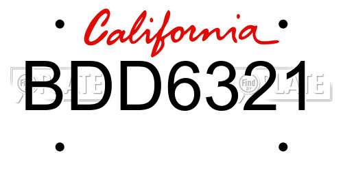 BDD6321 California License Plate