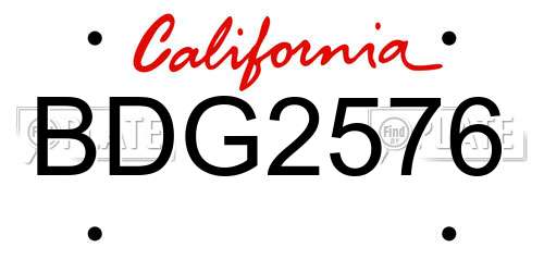 BDG2576 California License Plate