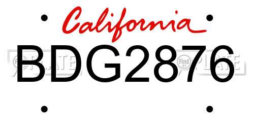 BDG2876 California License Plate