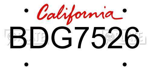 BDG7526 California License Plate
