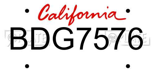 BDG7576 California License Plate