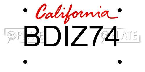 BDIZ74 California License Plate