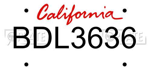 BDL3636 California License Plate