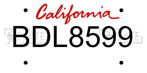 BDL8599 California License Plate