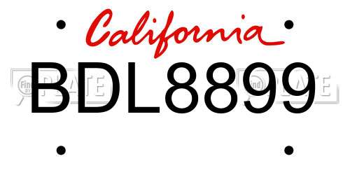 BDL8899 California License Plate