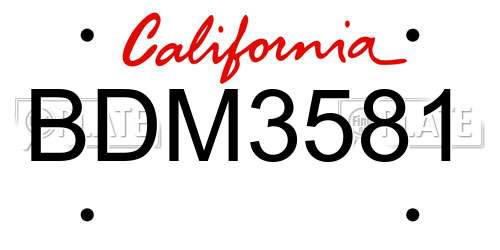 BDM3581 California License Plate