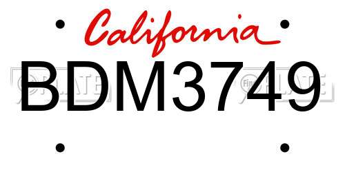 BDM3749 California License Plate