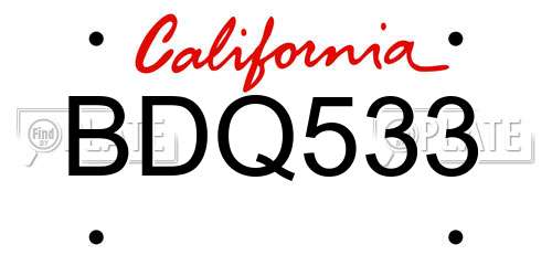 BDQ533 California License Plate