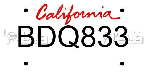 BDQ833 California License Plate