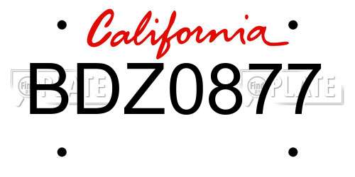 BDZ0877 California License Plate