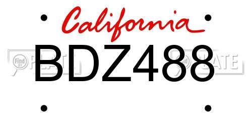 BDZ488 California License Plate