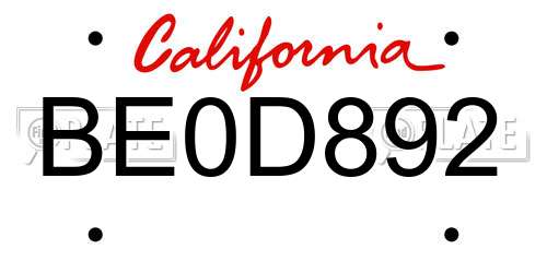 BE0D892 California License Plate