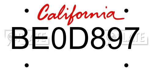 BE0D897 California License Plate