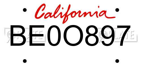 BE0O897 California License Plate