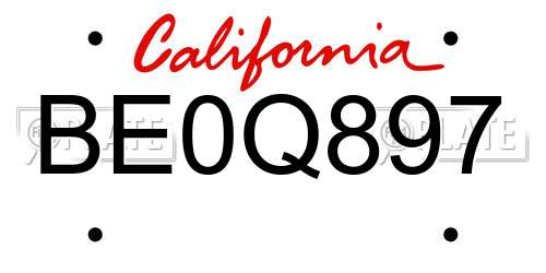 BE0Q897 California License Plate