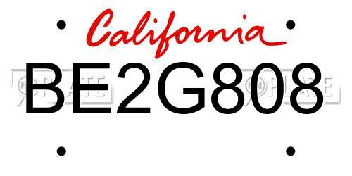 BE2G808 California License Plate