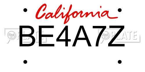 BE4A7Z California License Plate