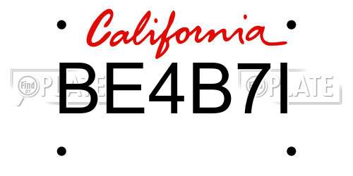 BE4B7I California License Plate